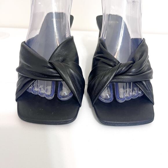 Mango MNG Y2K Open Toe Block Heel Womens Sandals Size 37 US 7 Black Square Toe - Picture 6 of 11